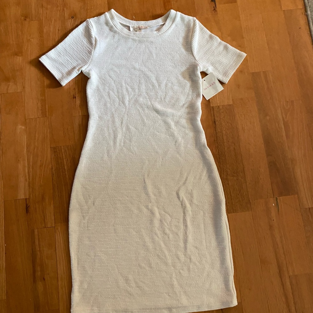 Cream colored midi bodycon dress